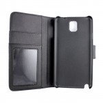 Wholesale Note 3 Simple Leather Wallet Case with Stand (Black)